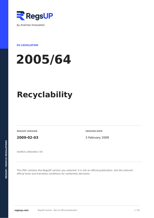 Directive 2005/64/EC — Vehicle Recyclability | English PDF