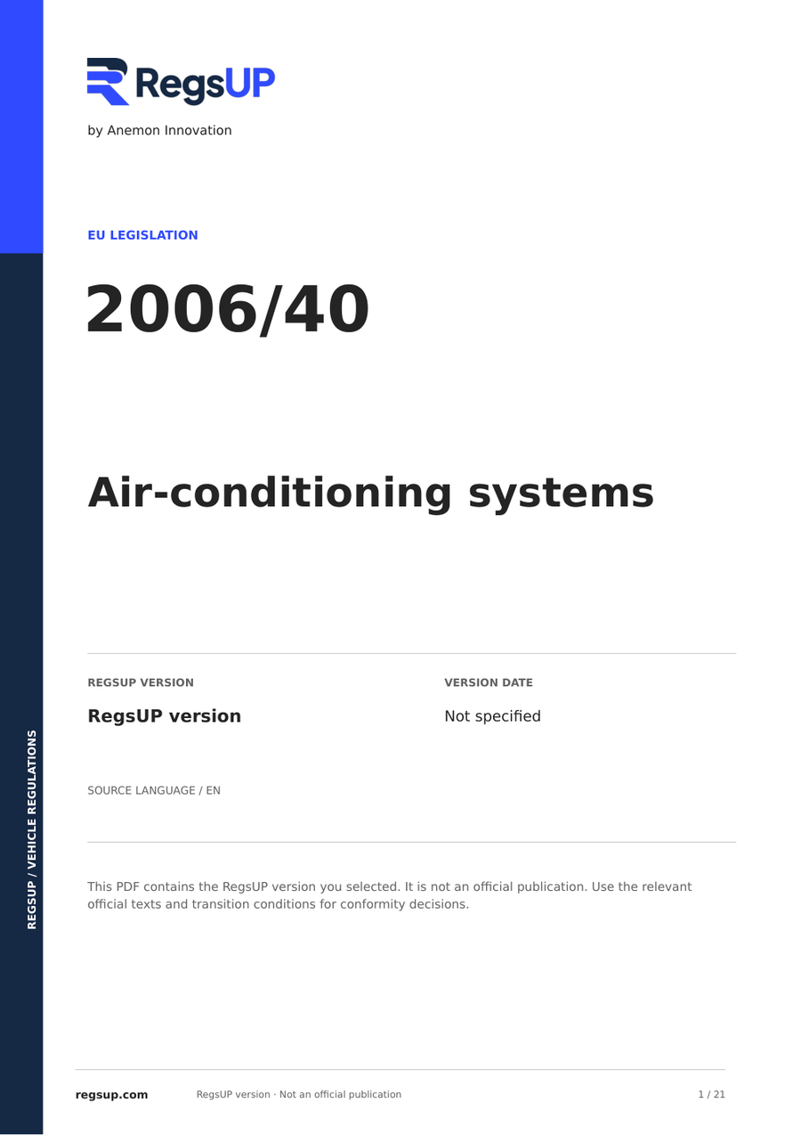 Directive 2006/40/EC — Mobile Air Conditioning | English PDF