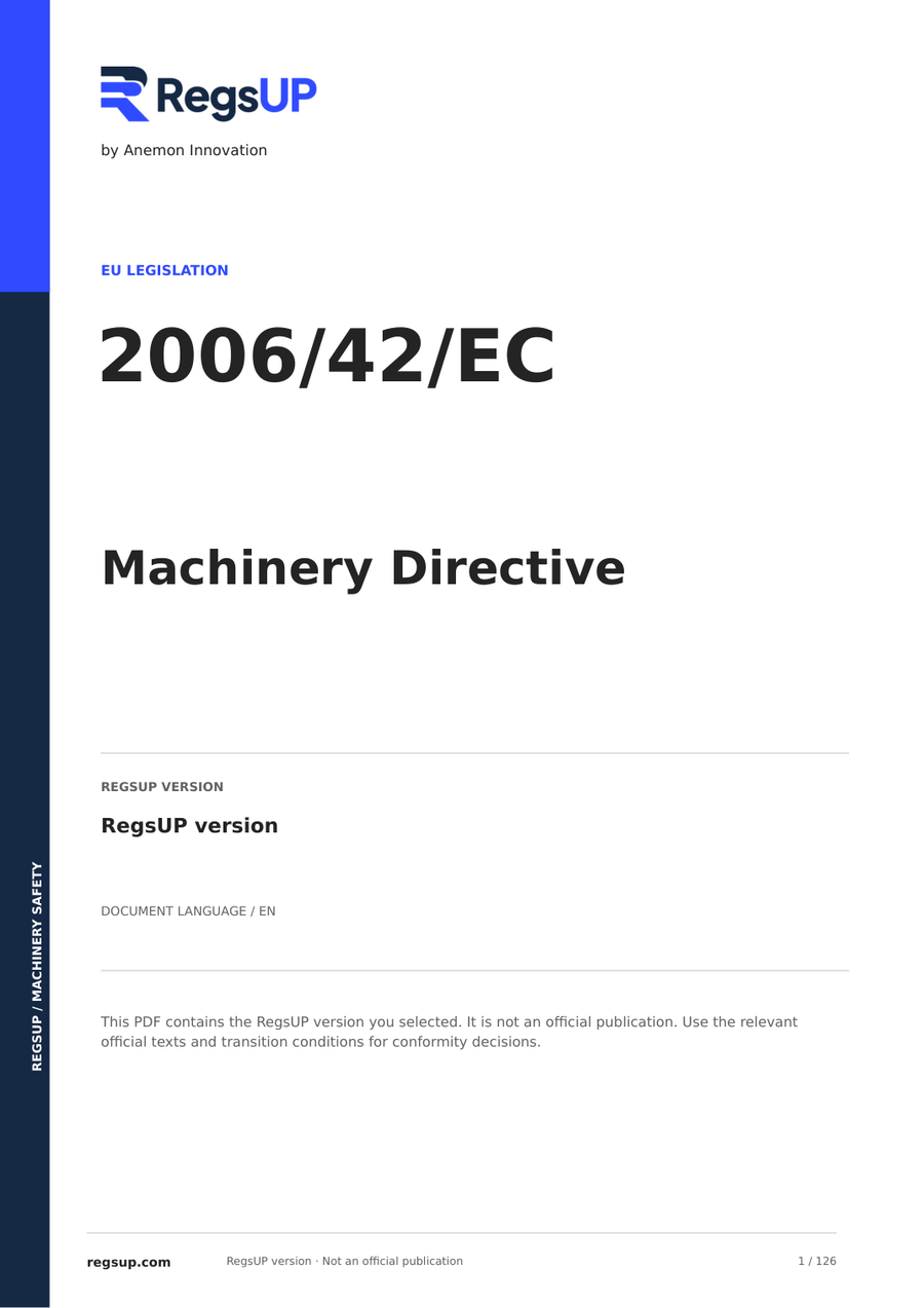EU 2006/42/EC — Machinery Directive · RegsUP | English PDF