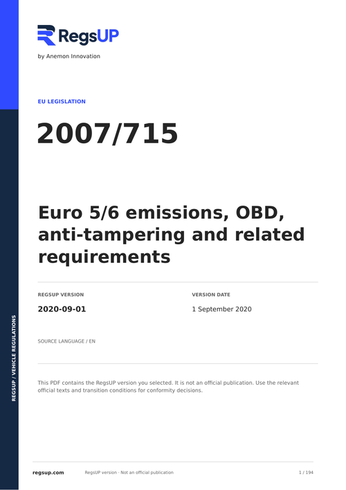 Regulation (EC) 715/2007 — Euro 5 and Euro 6 Emissions | English PDF