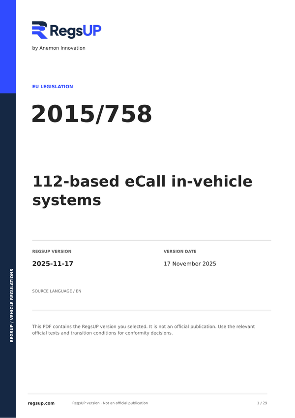 Regulation (EU) 2015/758 — 112-Based eCall Systems | English PDF