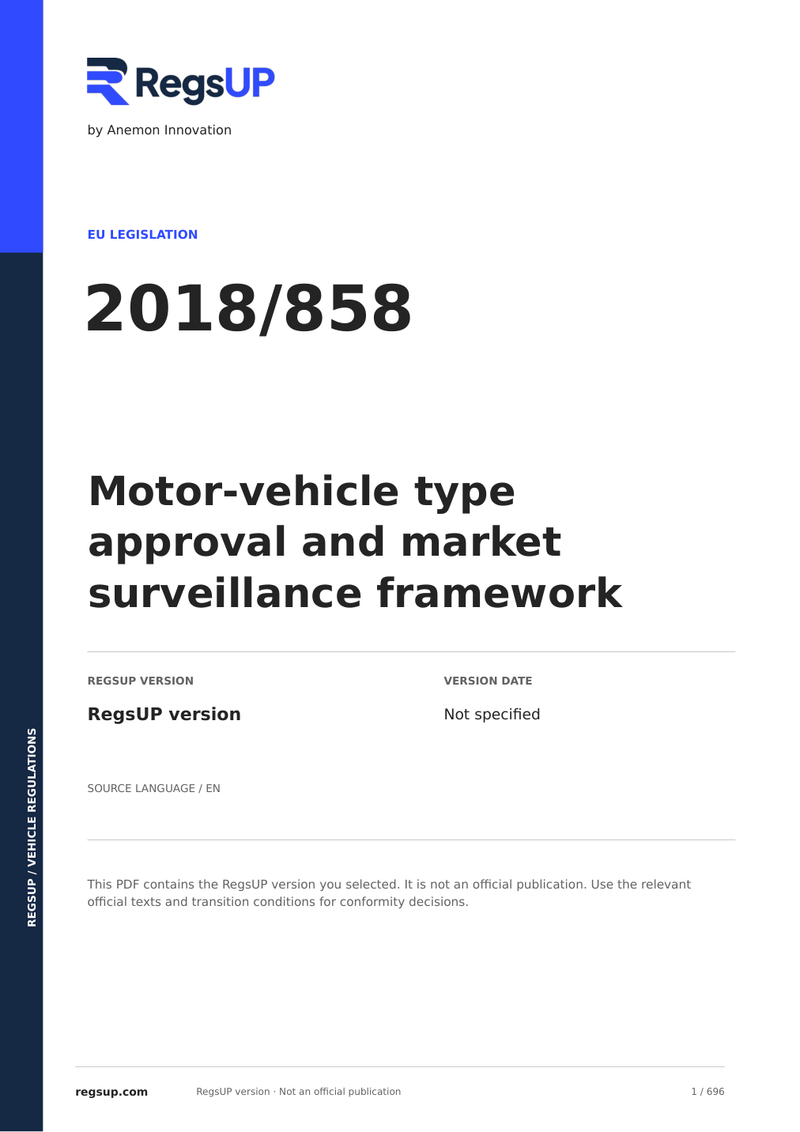 Verordnung (EU) 2018/858 — Rahmen für die Fahrzeugtypgenehmigung | PDF auf Englisch