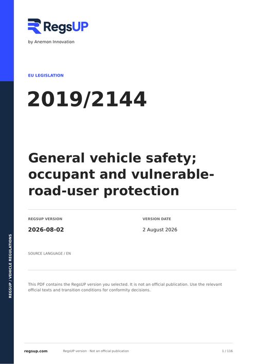 Regulation (EU) 2019/2144 — General Safety Regulation (GSR) | English PDF