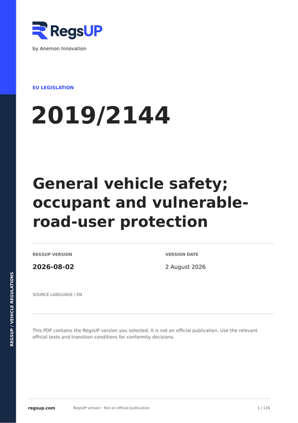 Regulation (EU) 2019/2144 — General Safety Regulation (GSR) | English PDF