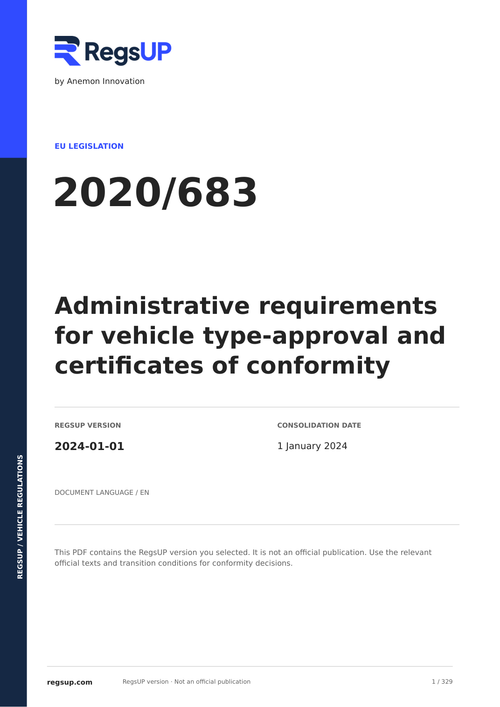 EU 2020/683 — Fahrzeugtypgenehmigung und CoC-Vorlagen · 2024-01-01 | Englisches PDF
