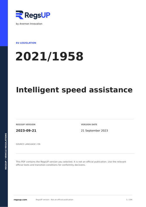 Regulation (EU) 2021/1958 — Intelligent Speed Assistance | English PDF