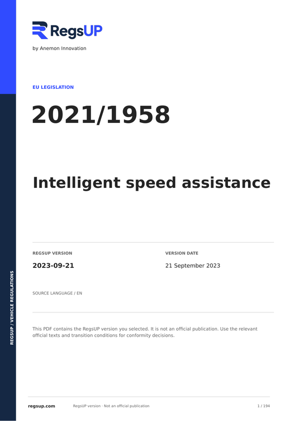 Regulation (EU) 2021/1958 — Intelligent Speed Assistance | English PDF