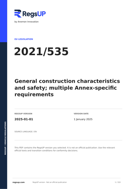 Verordnung (EU) 2021/535 — Fahrzeugbau und allgemeine Sicherheit | PDF auf Englisch