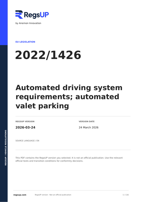 Regulation (EU) 2022/1426 — Automated Driving Systems | English PDF