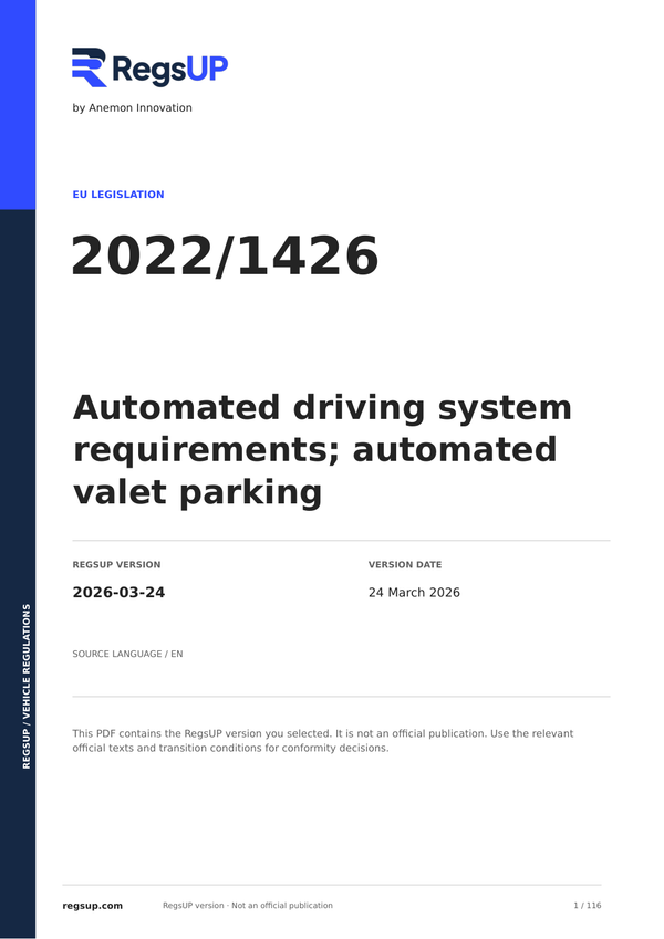 Regulation (EU) 2022/1426 — Automated Driving Systems | English PDF