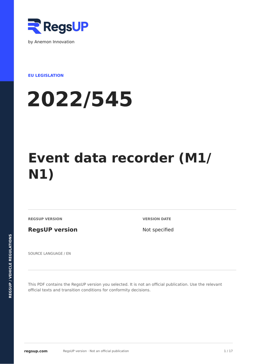 Regulation (EU) 2022/545 — Event Data Recorders for M1 and N1 | English PDF