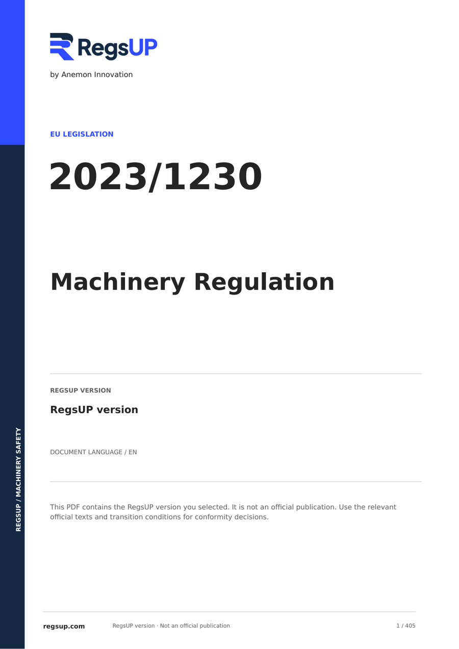 EU 2023/1230 — Makine Tüzüğü · RegsUP | İngilizce PDF
