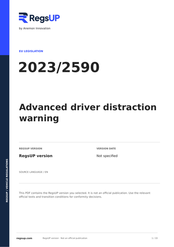 Regulation (EU) 2023/2590 — Advanced Driver Distraction Warning | English PDF
