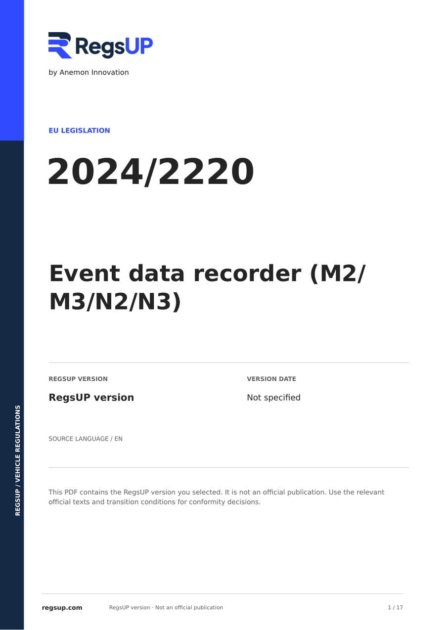 Regulation (EU) 2024/2220 — Heavy-Duty Event Data Recorders | English PDF