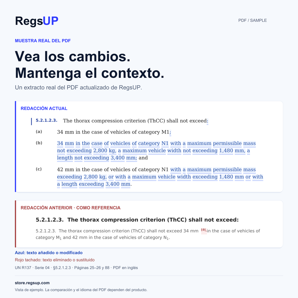 Ampliar el ejemplo real de cambios del PDF UN R137