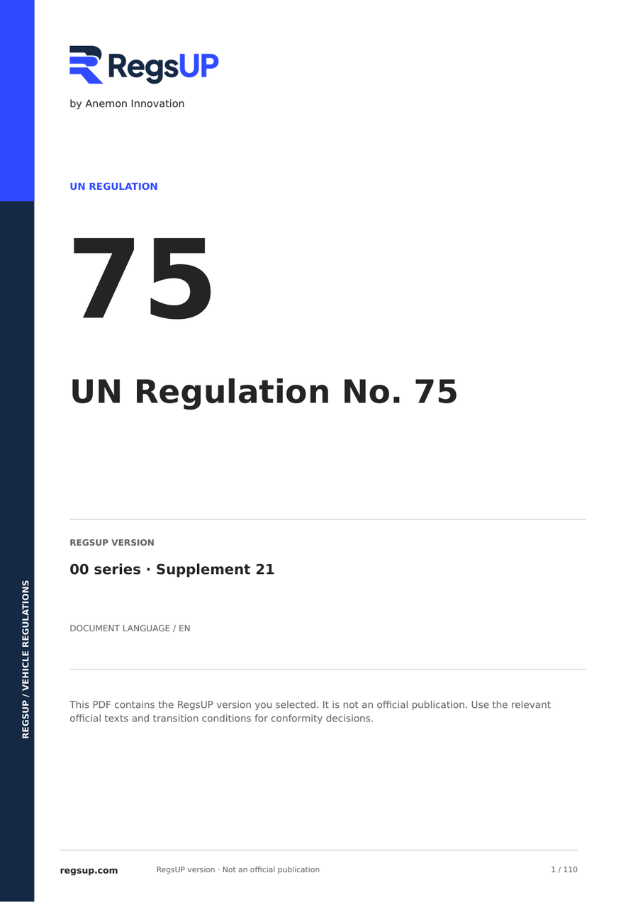 UN ECE R75 — Neumáticos de motocicletas y ciclomotores · 00 / S21 | PDF en inglés