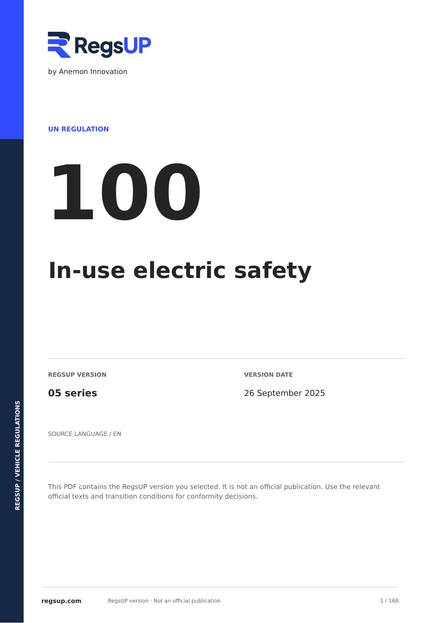 UN ECE R100 — Batterie- und Elektrofahrzeugsicherheit (REESS) · 05 | PDF auf Englisch