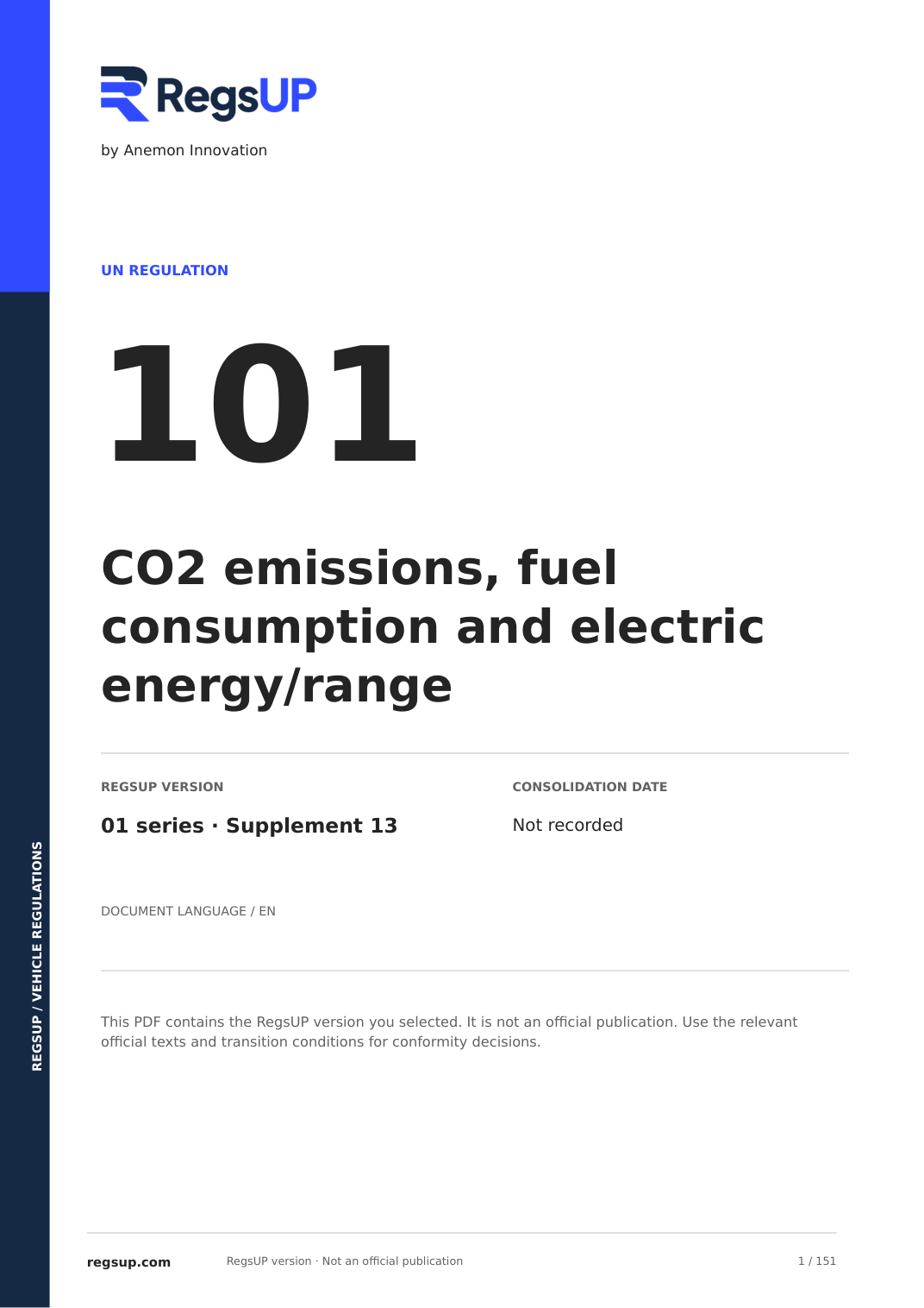 UN ECE R101 — 01/S13 — RegsUP English PDF cover