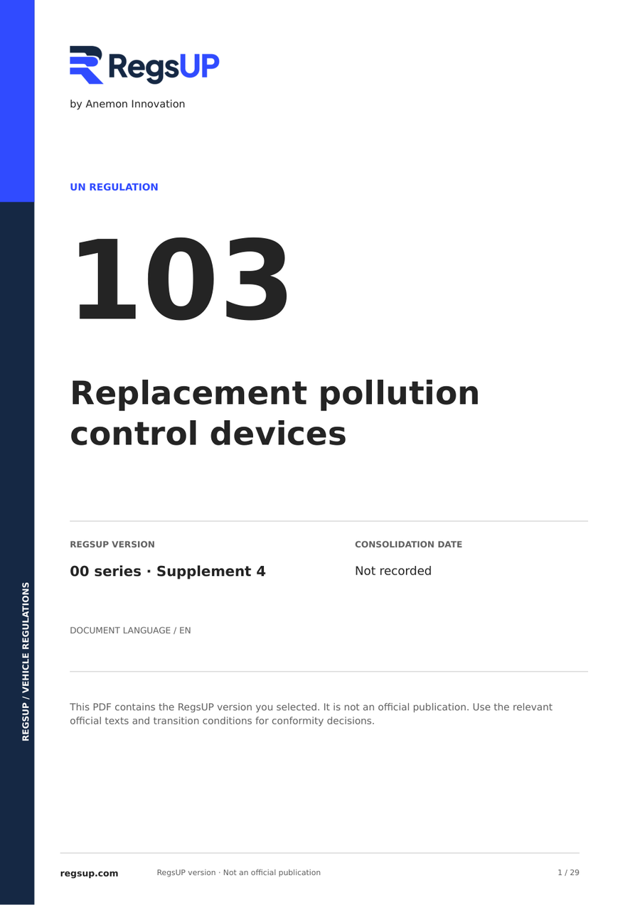 UN ECE R103 — Replacement Pollution Control Devices · 00/S4 | English PDF