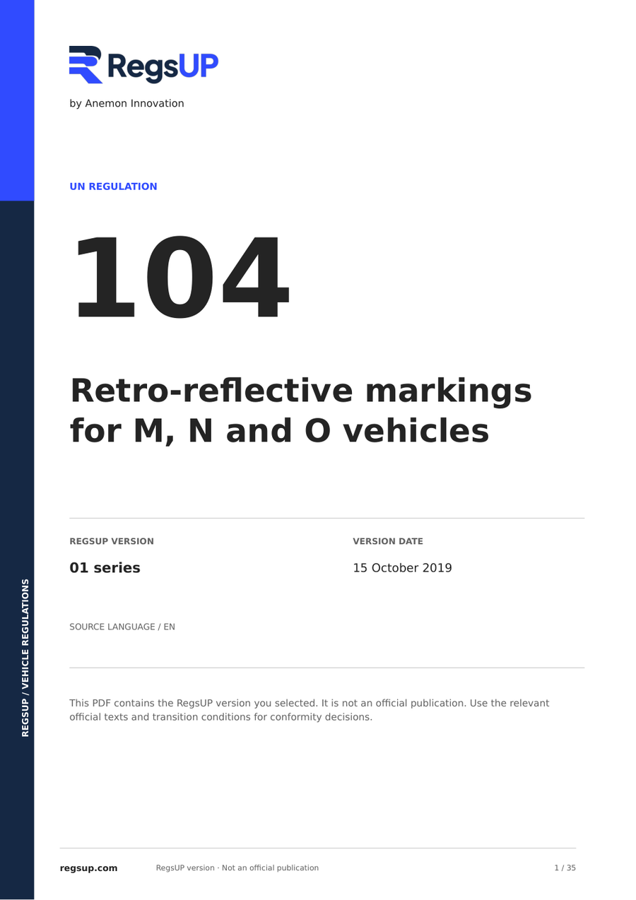UN ECE R104 — Marcados retrorreflectantes de vehículos · 01 | PDF en inglés