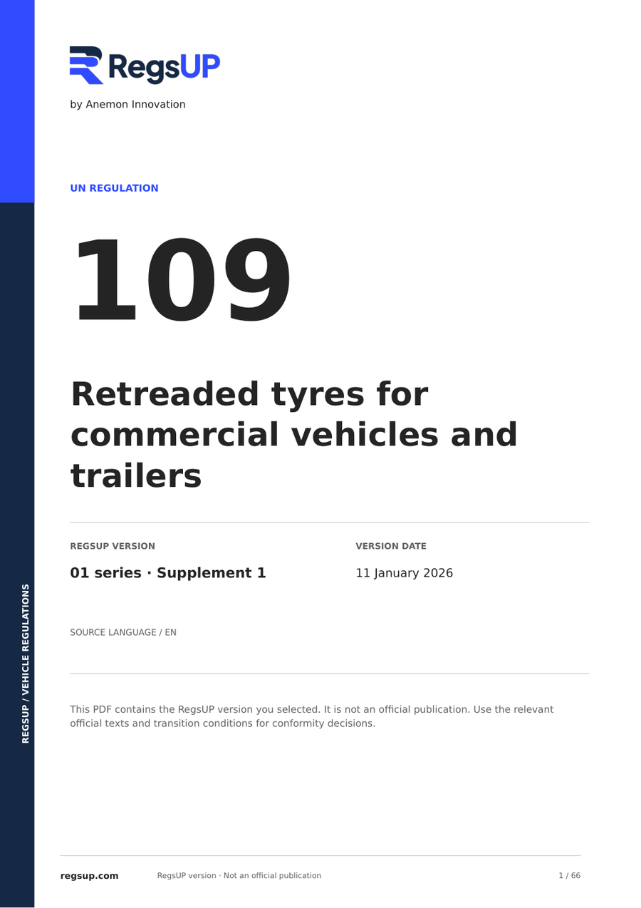 UN ECE R109 — Retreaded Commercial Vehicle Tyres · 01/S1 | English PDF