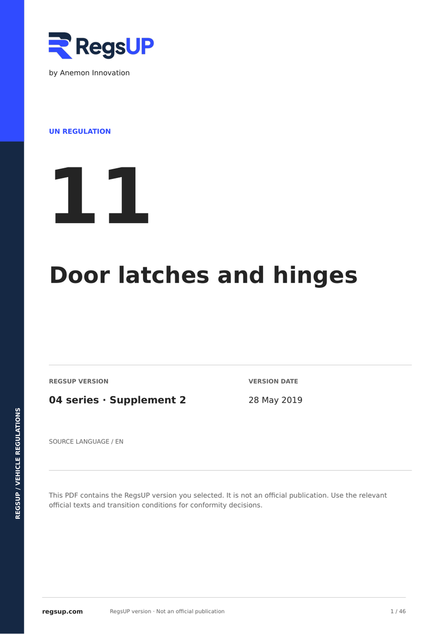UN ECE R11 — Cerraduras y bisagras de puertas · 04/S2 | PDF en inglés