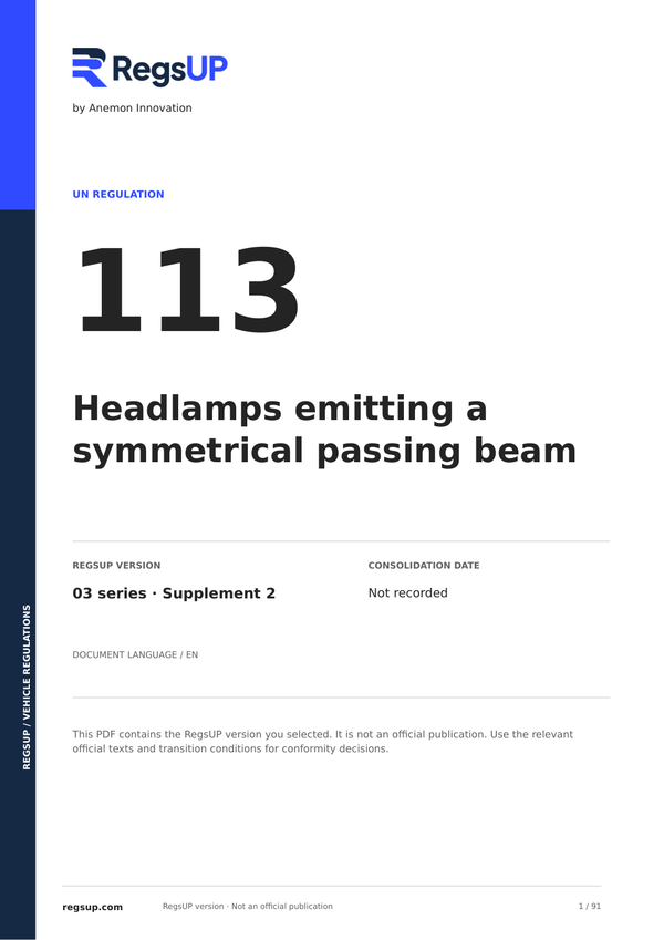 UN ECE R113 — Symmetrical Passing-Beam Headlamps · 03/S2 | English PDF