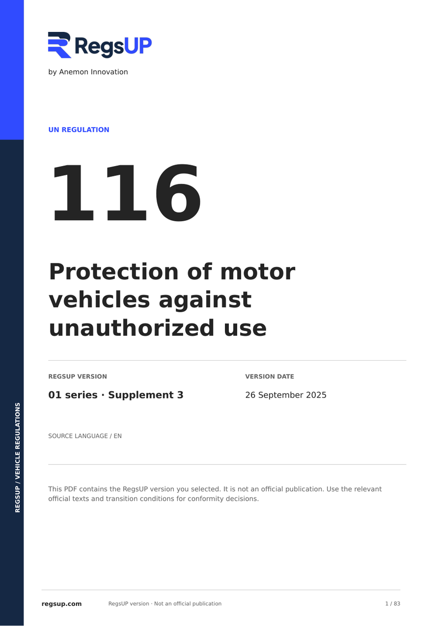 UN ECE R116 — Protección antirrobo de vehículos · 01/S3 | PDF en inglés