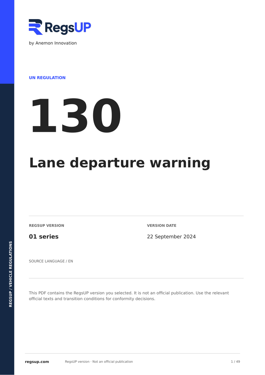 UN ECE R130 — Lane Departure Warning · 01 | English PDF