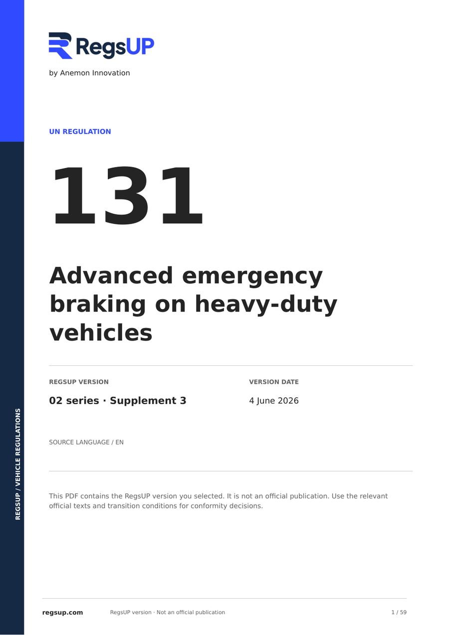 UN ECE R131 — Heavy-Vehicle Advanced Emergency Braking (AEBS) · 02/S3 | English PDF
