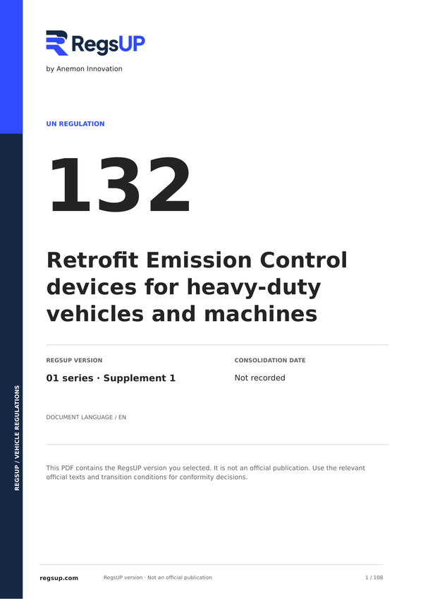 UN ECE R132 — Retrofit Emission Control Systems (REC) · 01/S1 | English PDF