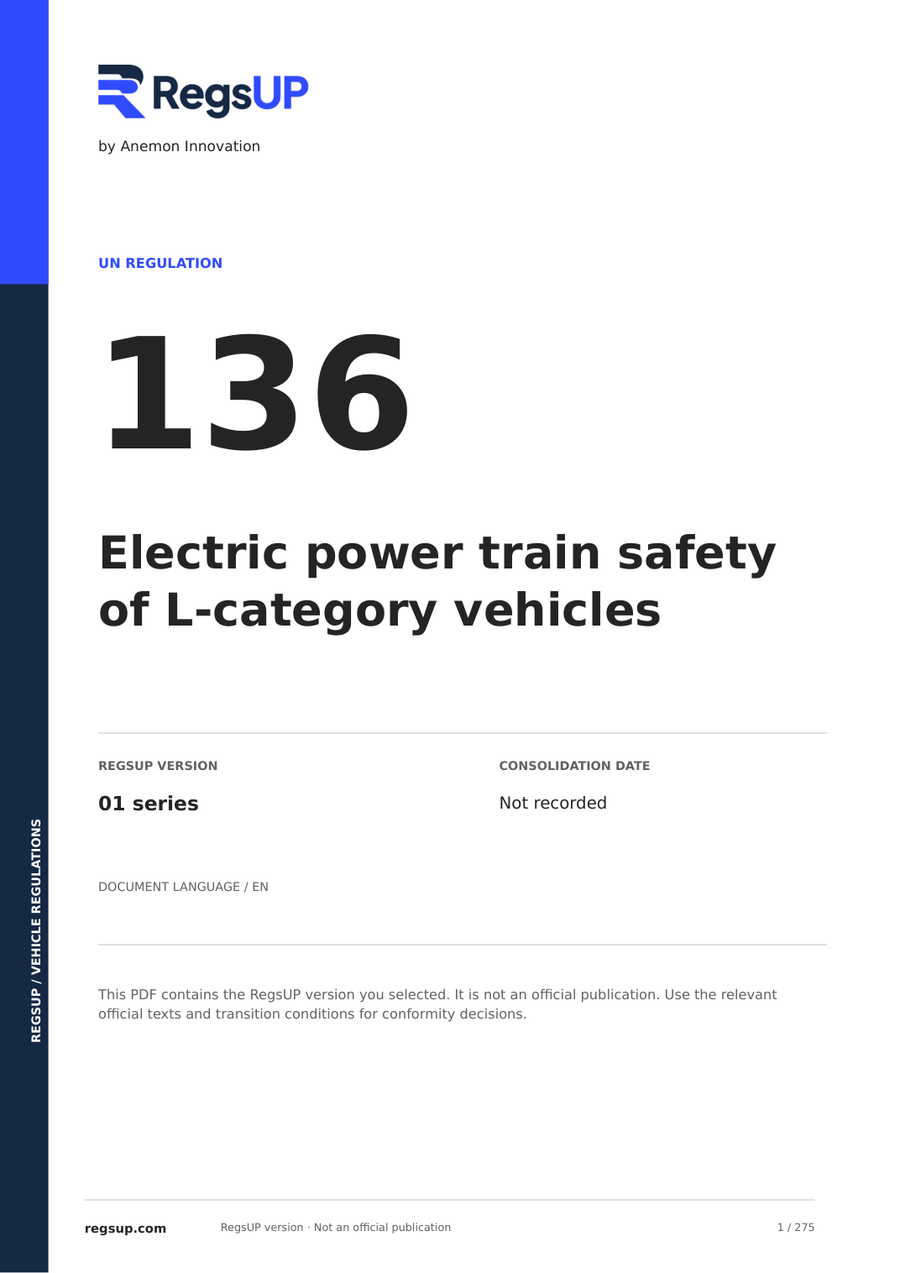 UN ECE R136 — L-Category Electric Powertrain Safety · 01 | English PDF