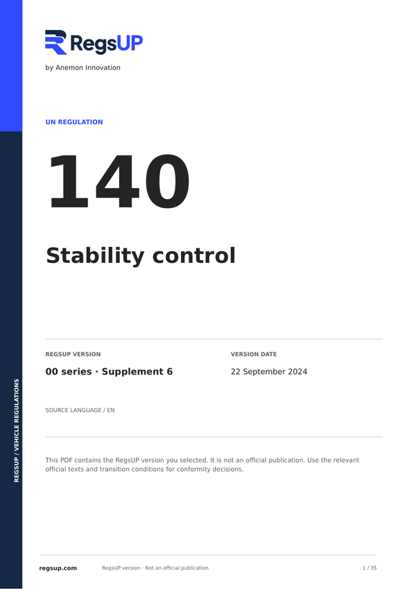 UN ECE R140 — Electronic Stability Control · 00/S6 | English PDF