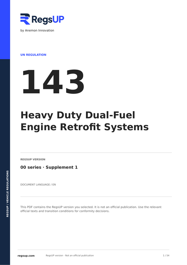 UN ECE R143 — Heavy-Duty Dual-Fuel Retrofit Systems · 00/S1 | English PDF