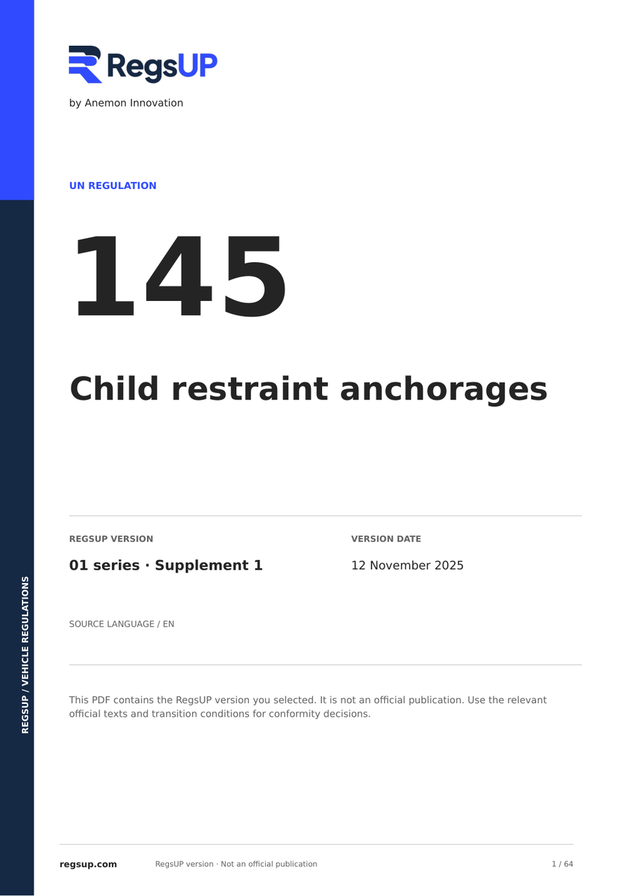 UN ECE R145 — Verankerungen für Kinderrückhaltesysteme · 01/S1 | PDF auf Englisch