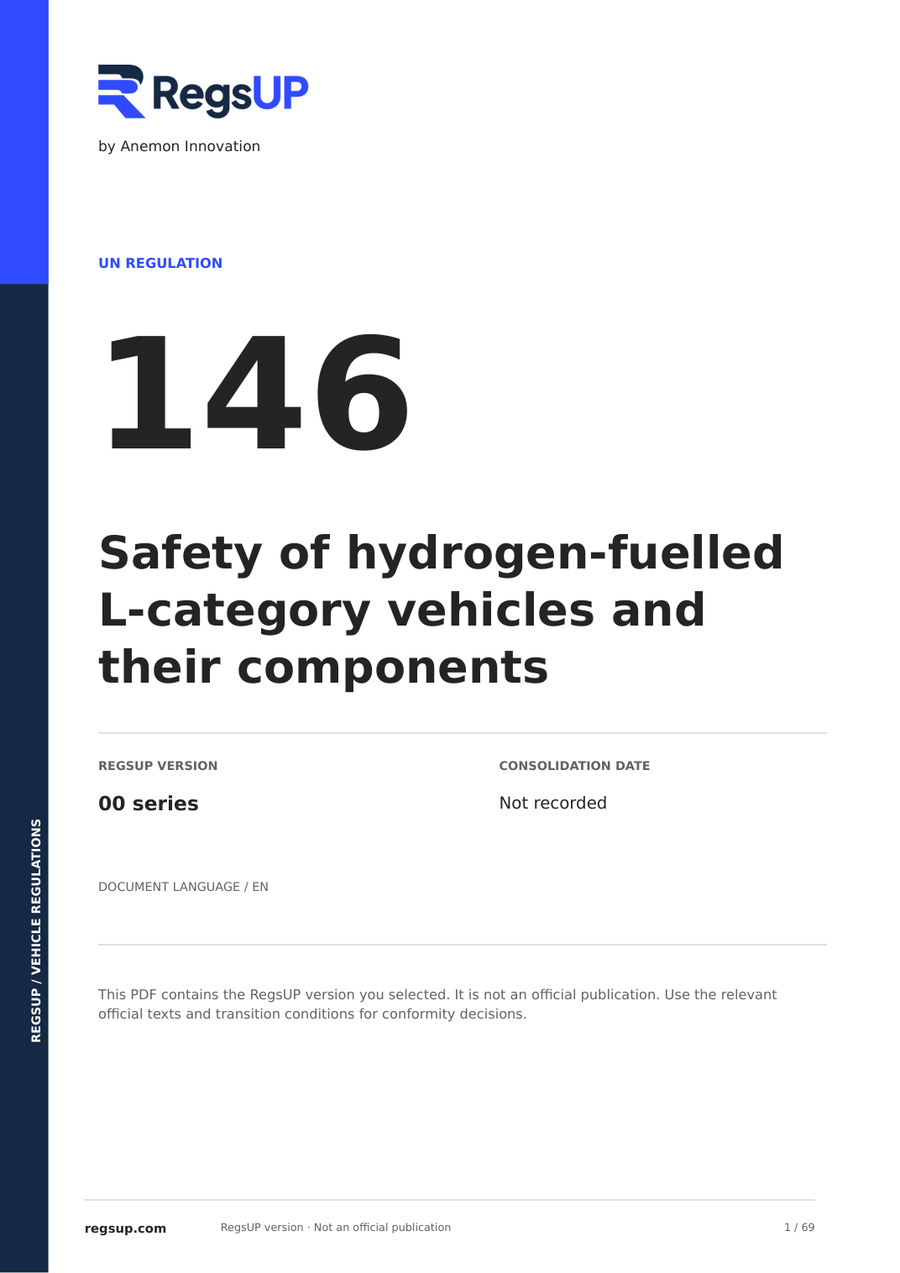 UN ECE R146 — Hydrogen Safety for L-Category Vehicles · 00 | English PDF