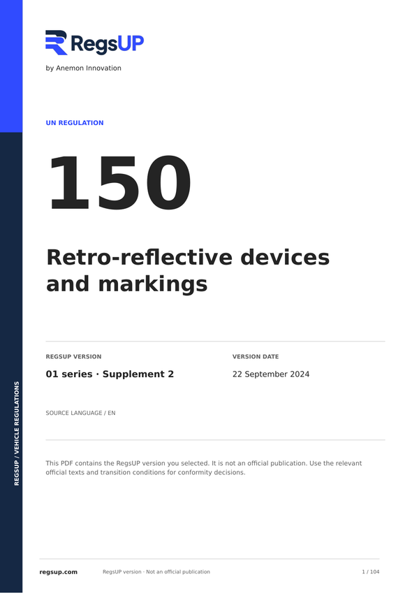 UN ECE R150 — Retro-Reflective Devices and Markings · 01/S2 | English PDF