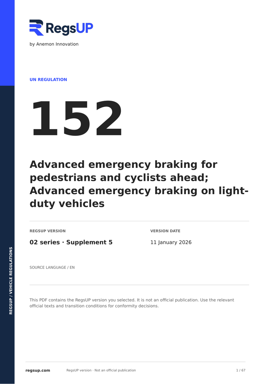 UN ECE R152 — Light-Vehicle Advanced Emergency Braking (AEBS) · 02/S5 | English PDF