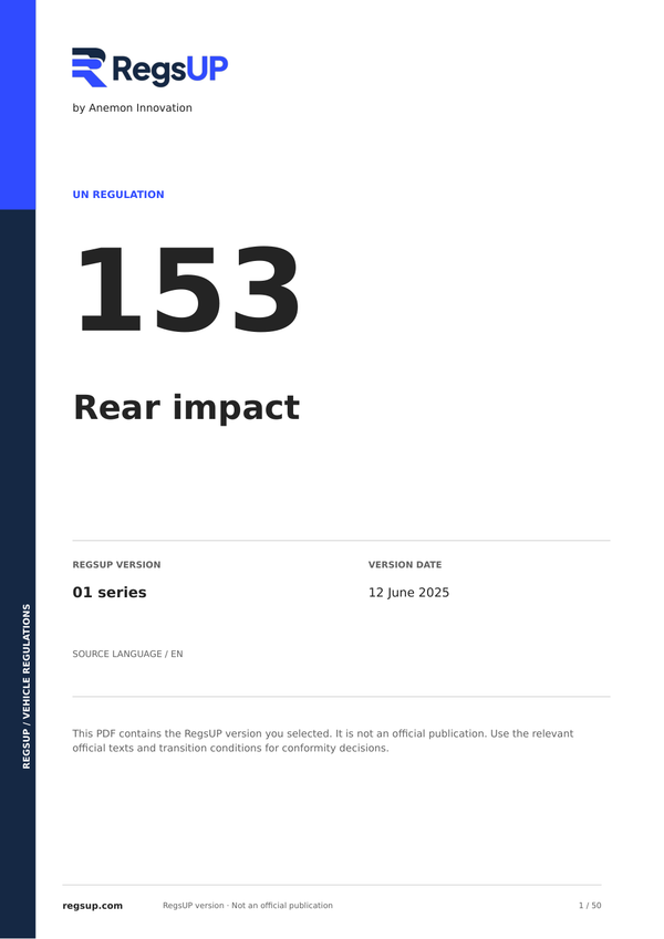 UN ECE R153 — Rear Impact and Fuel System Safety · 01 | English PDF