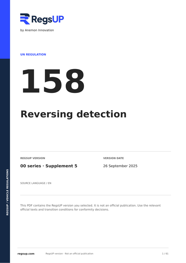 UN ECE R158 — Reversing Detection · 00/S5 | English PDF