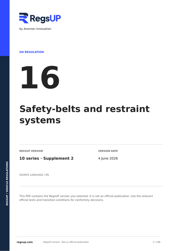UN ECE R16 — Safety Belts and Restraint Systems · 10/S2 | English PDF