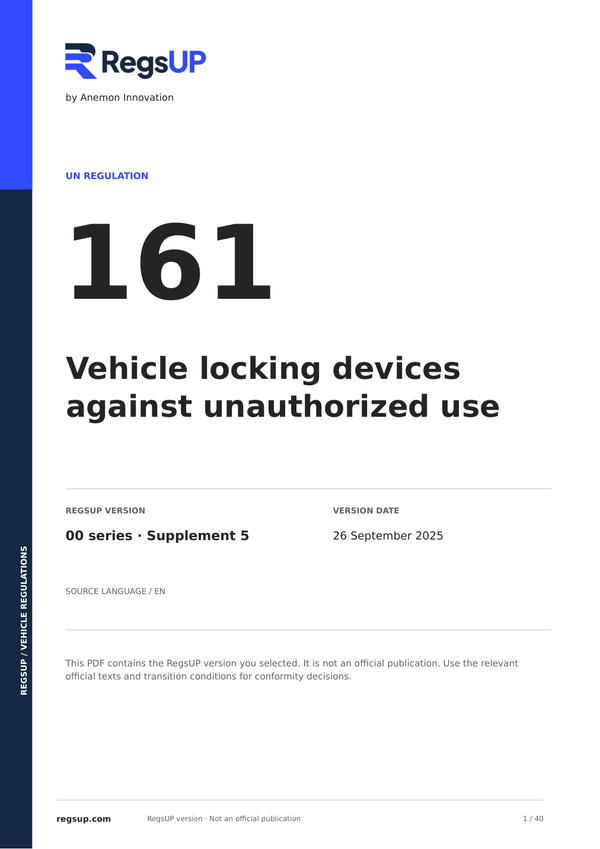 UN ECE R161 — Vehicle Locking Devices · 00/S5 | English PDF