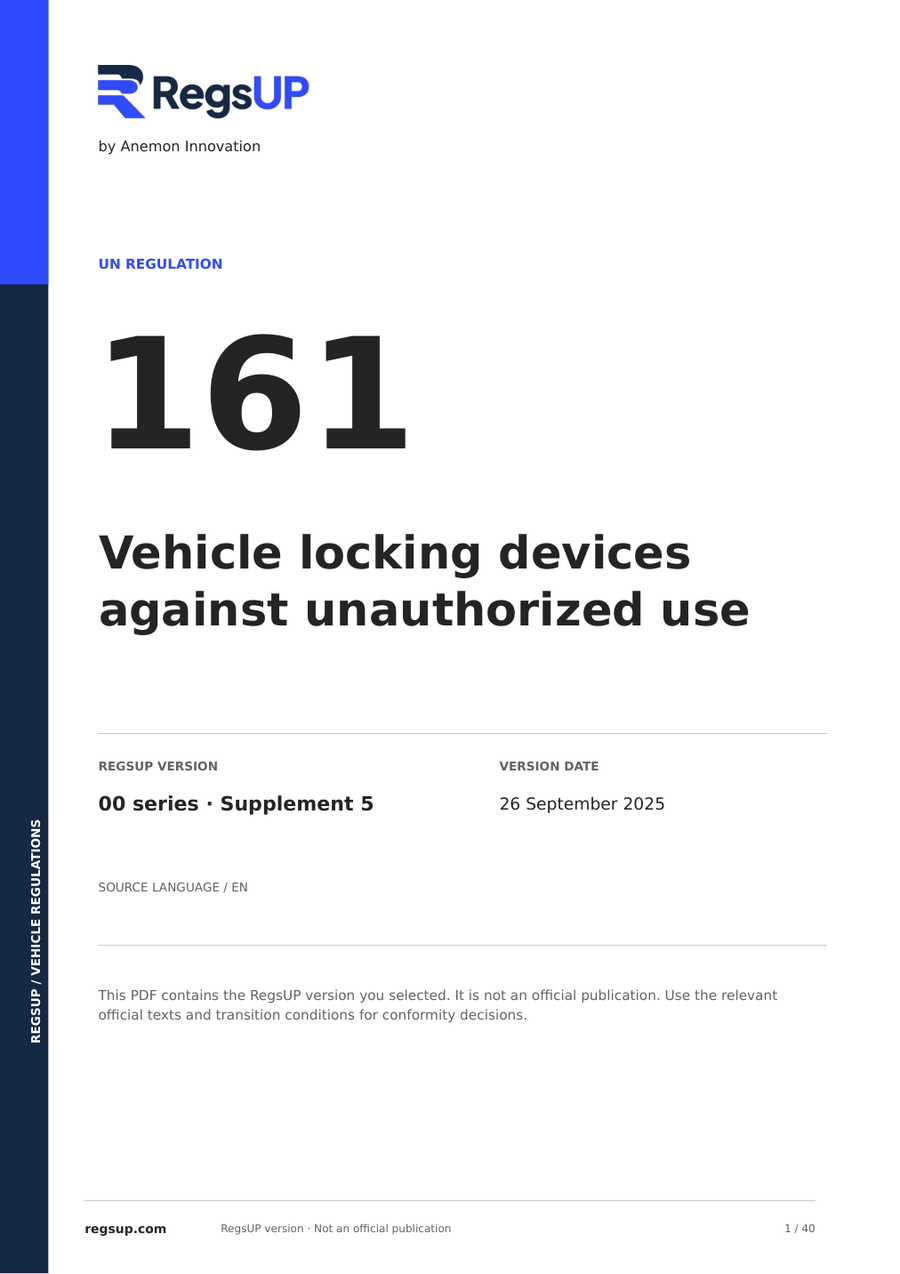 UN ECE R161 — Vehicle Locking Devices · 00/S5 | English PDF