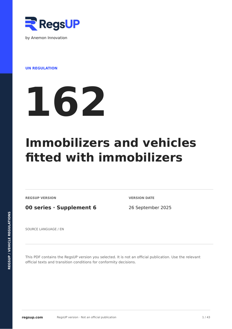 UN ECE R162 — Vehicle Immobilizers · 00/S6 | English PDF