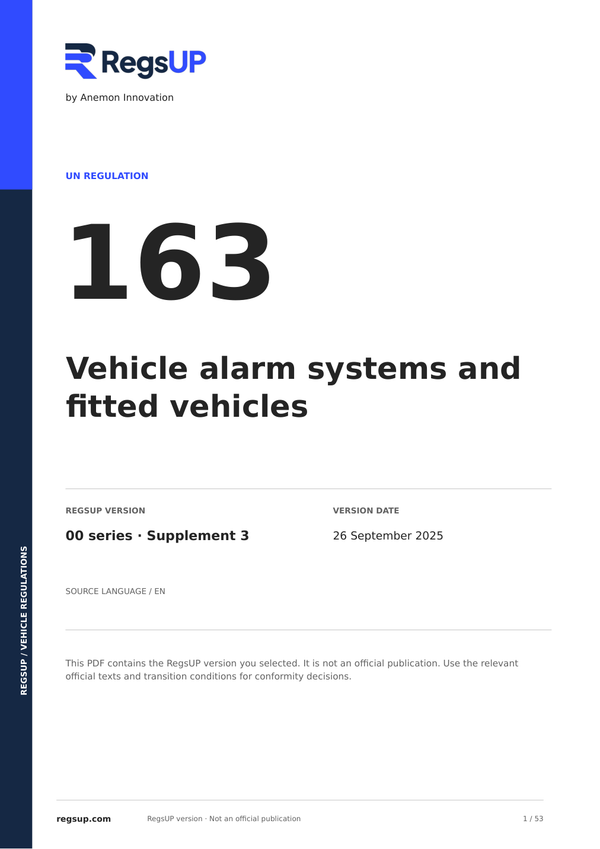 UN ECE R163 — Vehicle Alarm Systems · 00/S3 | English PDF
