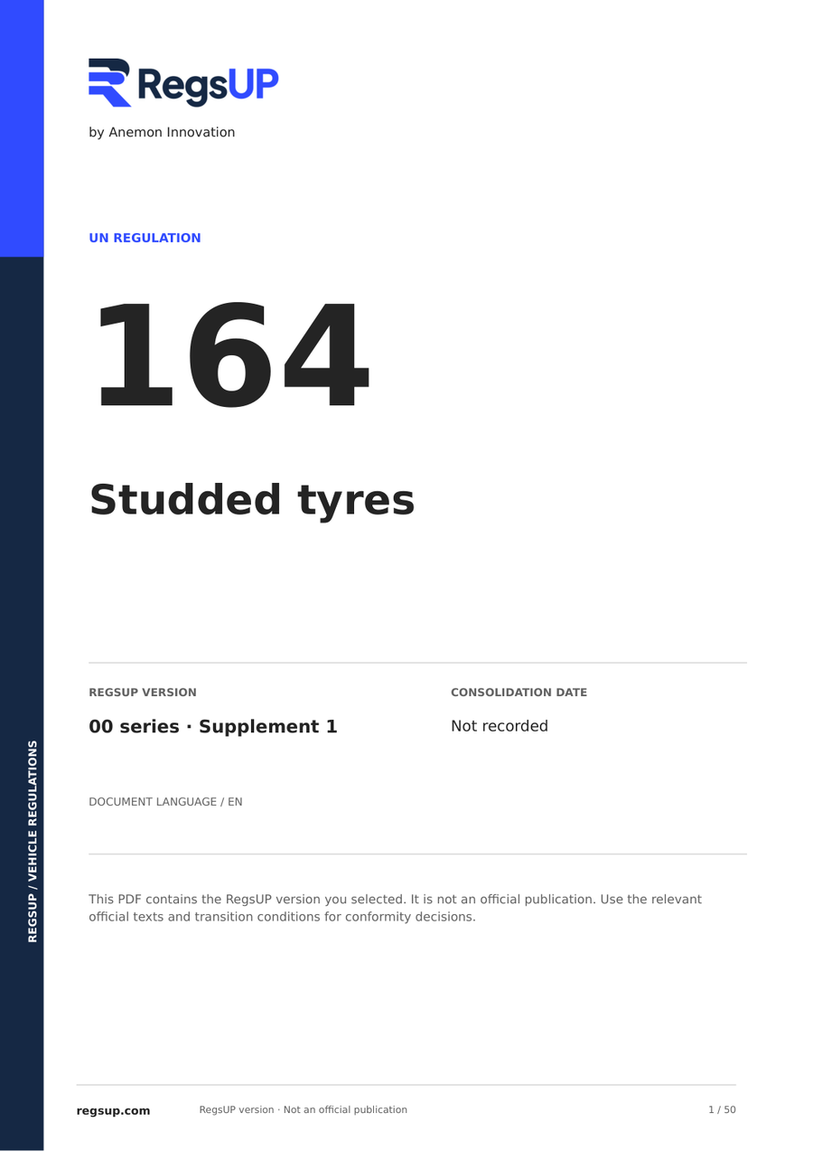 UN ECE R164 — Neumáticos con clavos y prestaciones en nieve · 00/S1 | PDF en inglés