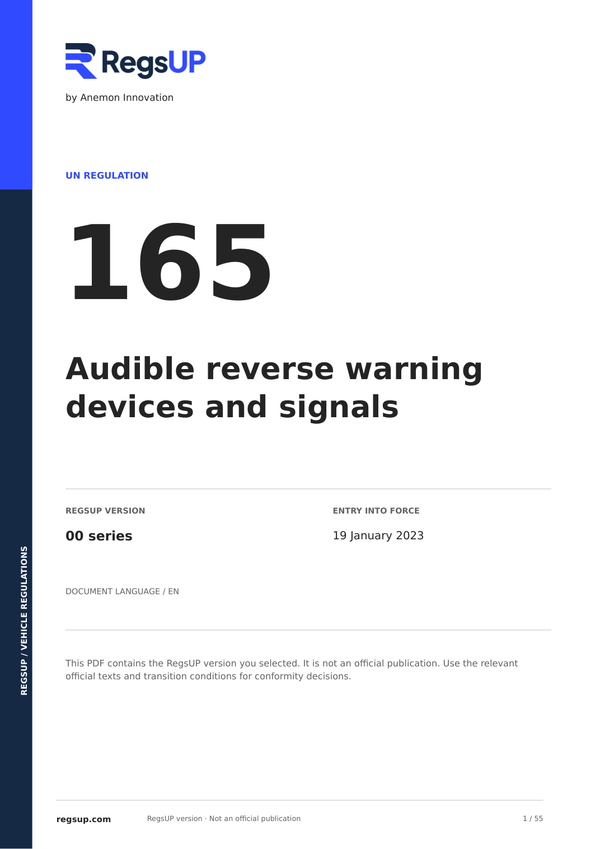 UN ECE R165 — Audible Reversing Warning Devices · 00 | English PDF