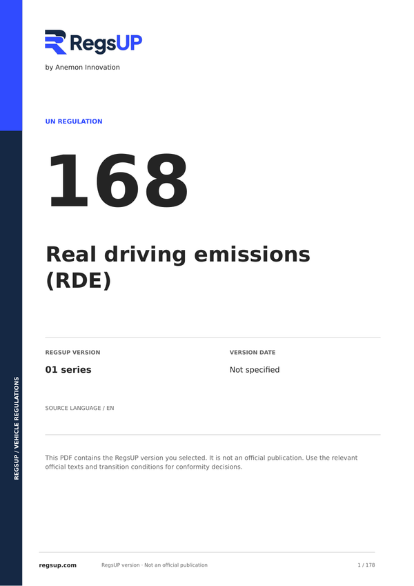 UN ECE R168 — Real Driving Emissions (RDE) · 01 | English PDF