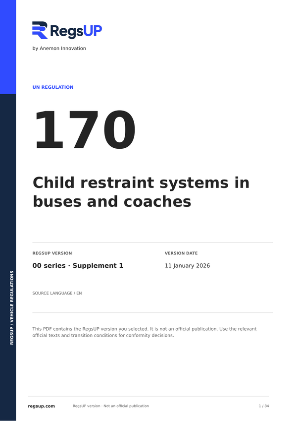 UN ECE R170 — Child Restraint Systems in Buses and Coaches · 00/S1 | English PDF