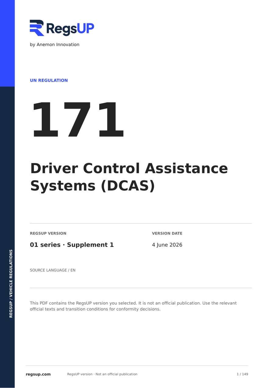 UN ECE R171 — Driver Control Assistance Systems (DCAS) · 01/S1 | English PDF